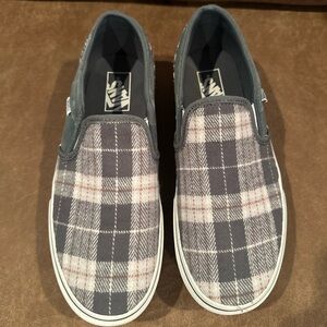 Plaid Flannel Vans Slip Ons W9